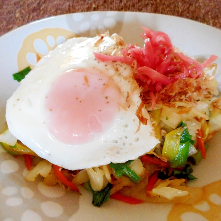 ジャコとキャベツの醤油焼きそば